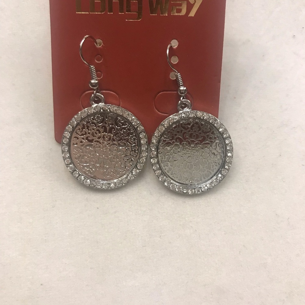Silver round crystal drop earrings